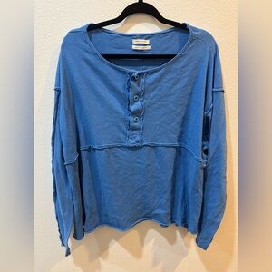 Urban Outfitters Long Sleeve Henley Top small blue oversized
